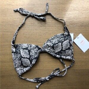 Andie Swim The String Bikini Top Womens Medium Black Cream Snakeskin New